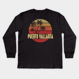 Puerto Vallarta Mexico Vacation Palm Trees Kids Long Sleeve T-Shirt